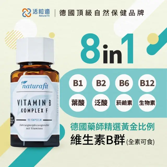 【德國 Natural Fit 活粒適】維生素B群 90粒(素食維他命B群 B1 B6 B12 葉酸 泛酸 菸鹼酸 生物素) - 圖片 3