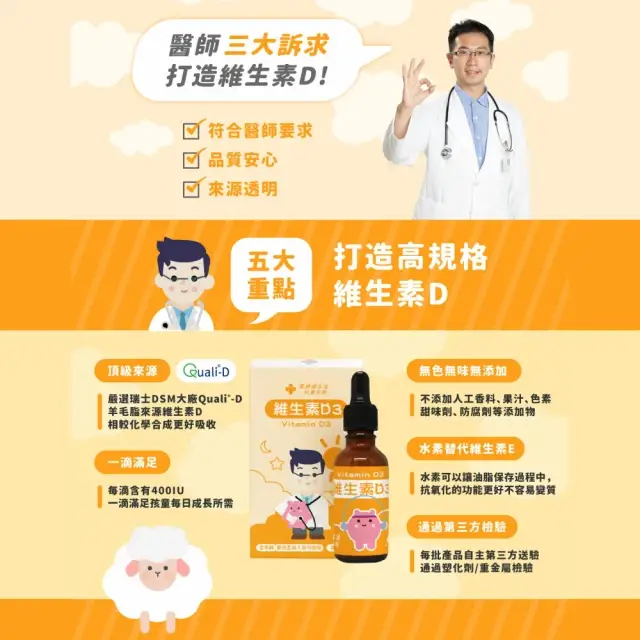 【藥師健生活】400IU 維生素D3 1盒(30ml/盒 趙小僑推薦 新生兒補充 維他命D3 滴劑 全年齡適用 瑞士DSM大廠) - 圖片 6