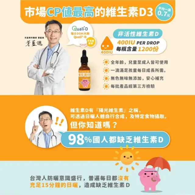 【藥師健生活】400IU 維生素D3 3盒(30ml/盒 趙小僑推薦 新生兒補充 維他命D3 滴劑 全年齡適用 瑞士DSM大廠) - 圖片 4